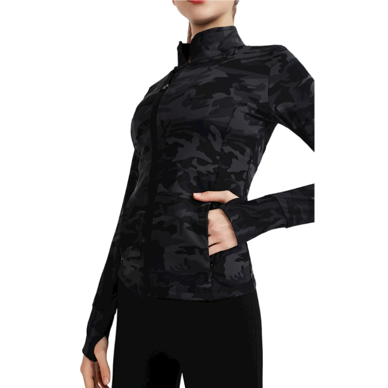 

Hot Sale Long Sleeves Camouflage Printing Sports Jacket Women Yoga Zip Coat, Picture