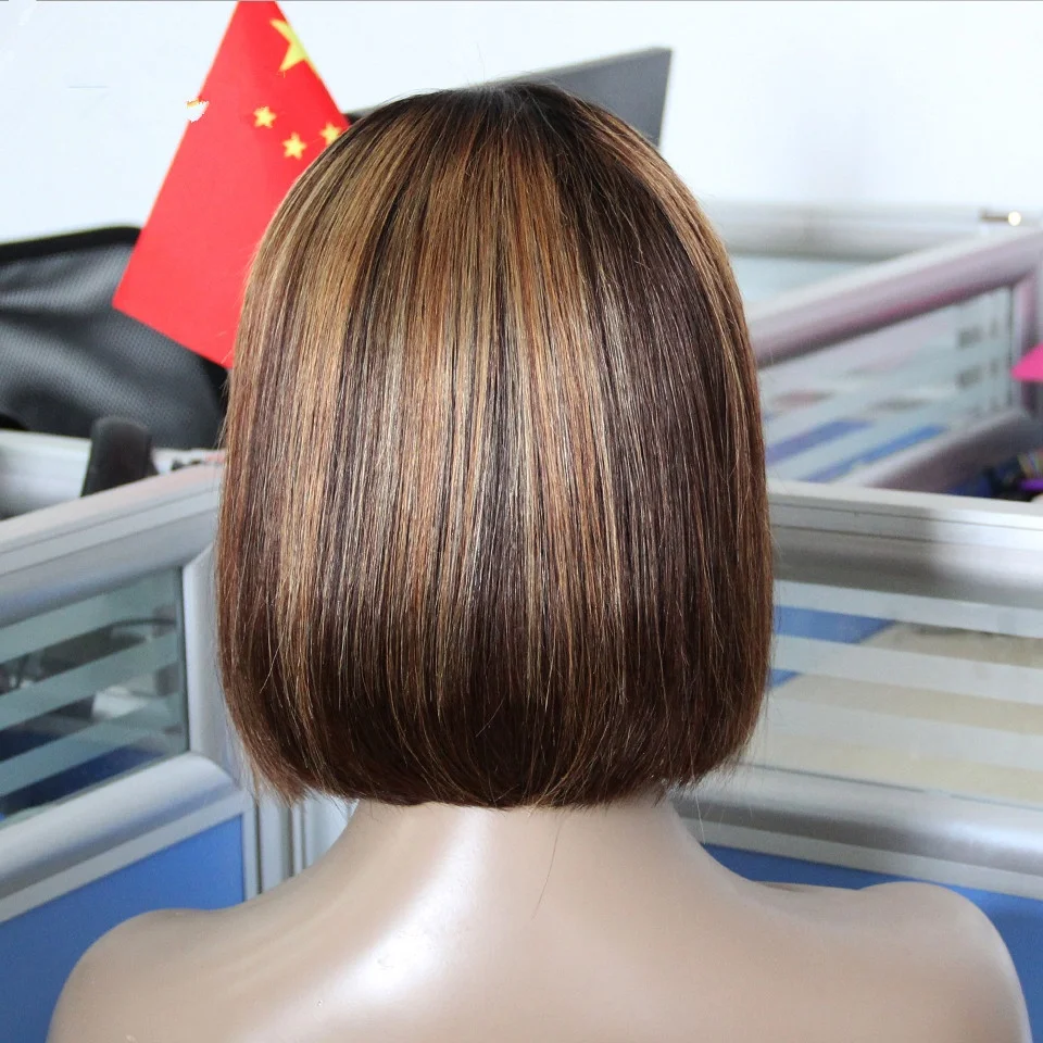 

10 12 14 16 Inch Short Highlight Honey Blonde Blunt Cut Bob wig 13x6 Pre Plucked Ombre Straight Bob 150 Transparent Lace Wig