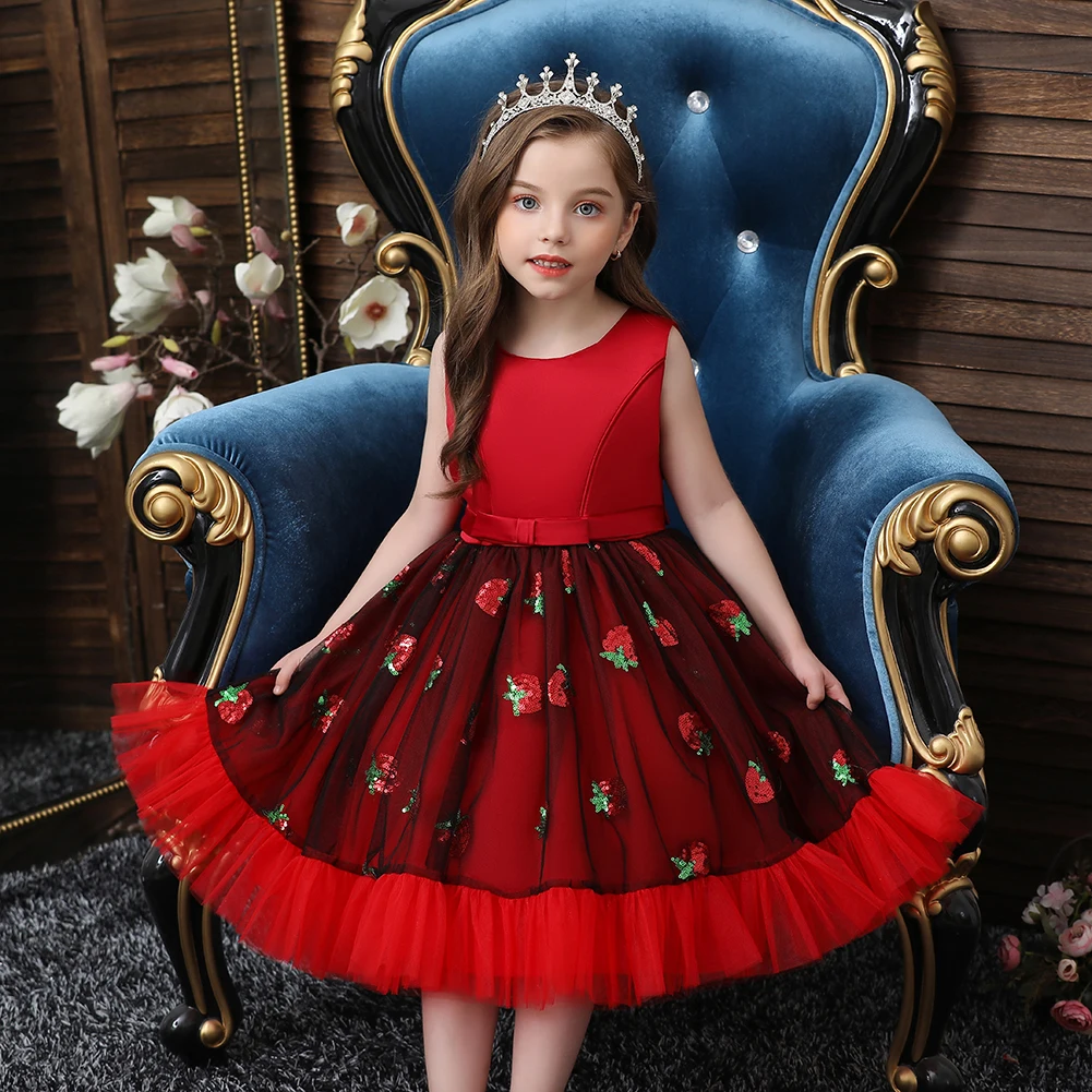 

European Sequin Princess Dress for wedding Fashion kid red Prom Evening Dress Lovely 3-8-year-old baby girl dress, Pink green red white purple