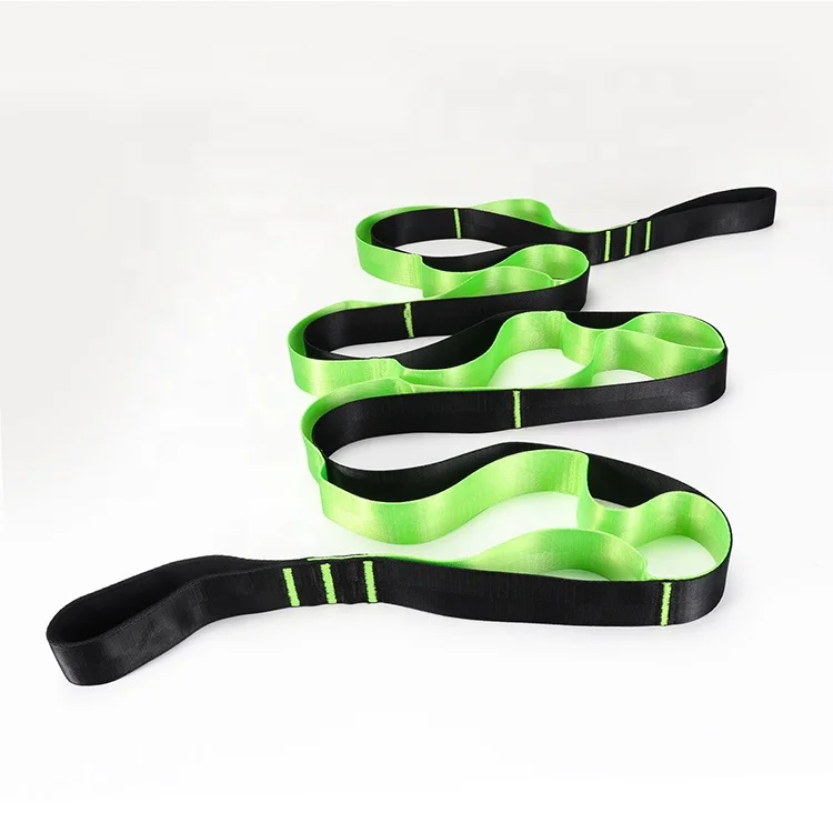 

High quality customize logo 12 Loops yoga stretch strap, Red & green & blue & black or your pantone color