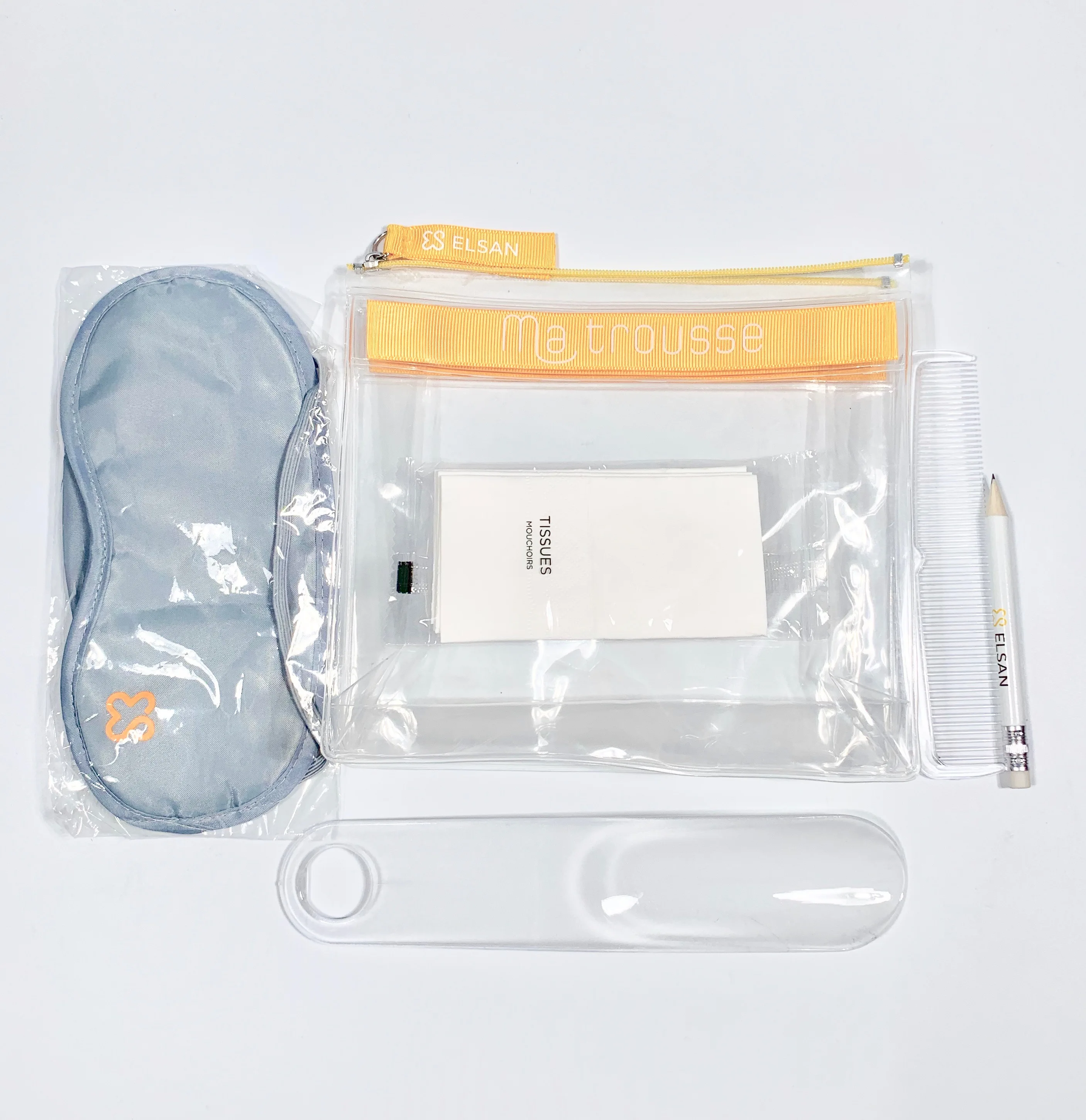 
Customized hotel amenity Comfort kit for airline and travel set with shoehorn comb pen eyemask 