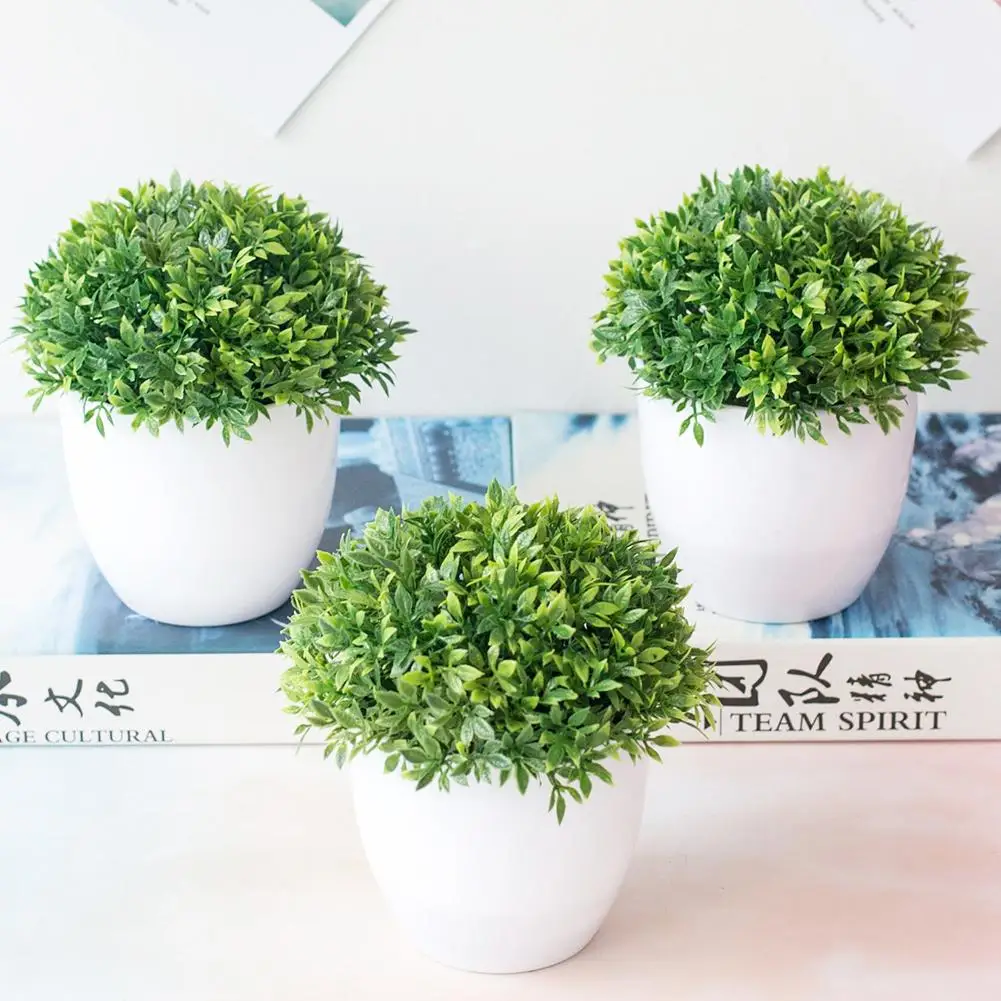 

1Pc Artificial Plant Grass Ball Miniascape Wedding Party Home Table Bonsai Decor Plastic Artificial Plant with Flower Pot Plant, As shown