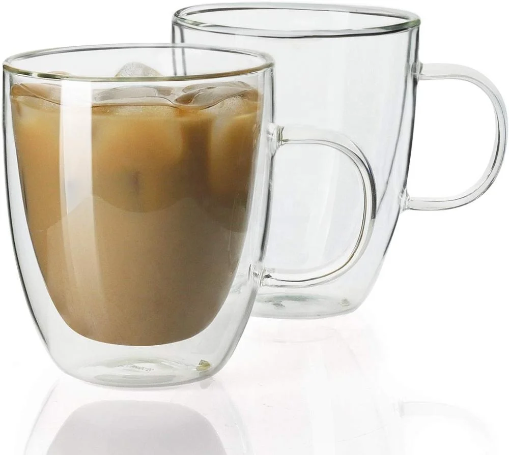 

2020 Glass Coffee Mugs - 12.5 oz Double Wall glass cup with Handle, Perfect for Latte, Americano, Cappuccinos, Tea Bag, Transparent, clear