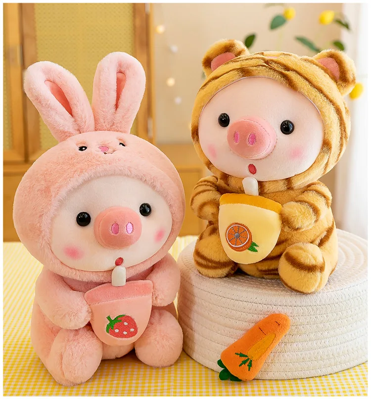

New Pig Plush Pillow Toys Soft Stuffed Kawaii Toy Plushie with Milk Tea Toy
