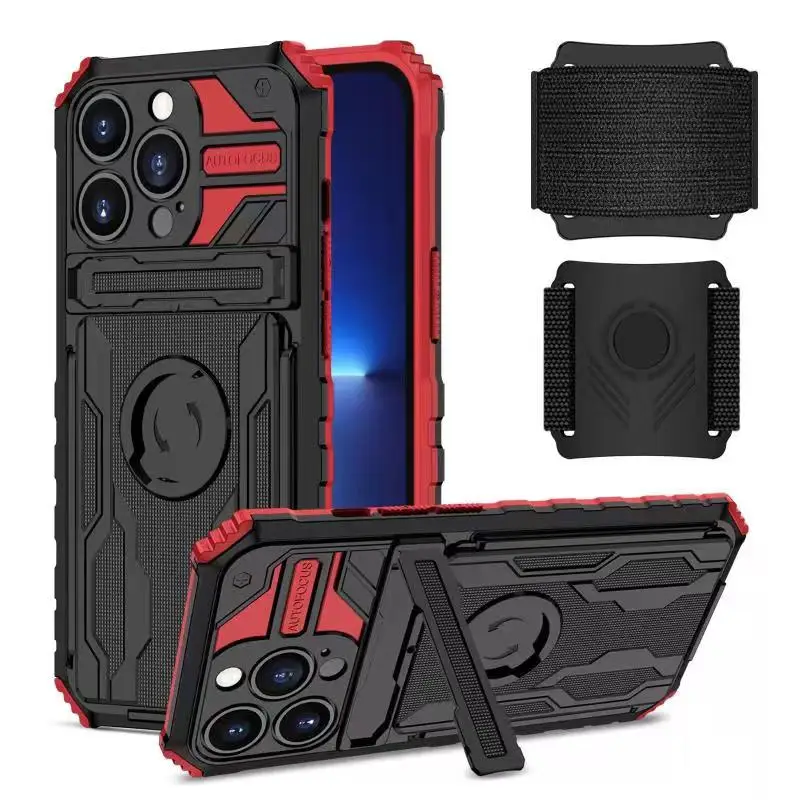 

2022 new arrive cool mobile phone bags brand phone cases sport armband hard case for iphone 13 pro max oppo realme 6 pro, Black green blue pink purple red