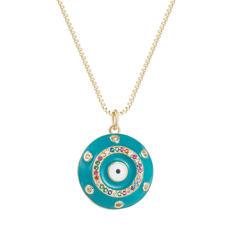 

Bohemia Circular Evil Eye Pendant Necklace Gold Plated Copper Eye Clavicle Necklace