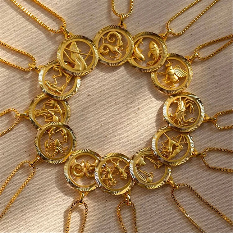 

Y191 Wholesale Collier En Acier Inoxydable PVD 18K Gold Plated Hollow 12 Zodiac Sign Pendant Women Fashion Jewelry Necklaces