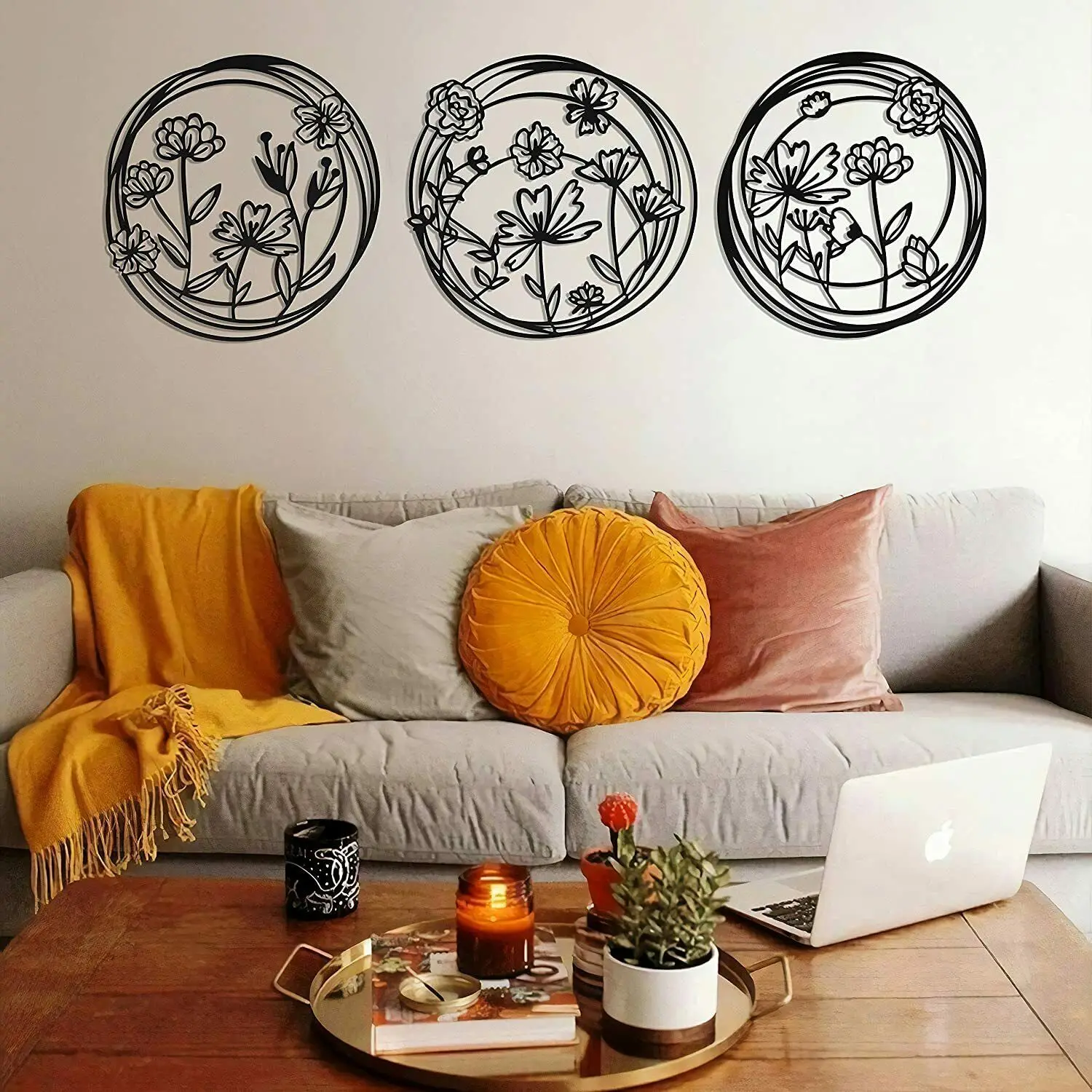 

Amazon Hot Yinfa Factory Home Crafts Blommor Wall Decoration Spring Flowers Set Metal Wall Art Wall Decor Ornaments TY2426, Black