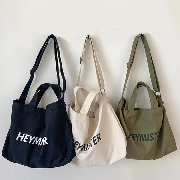 

Custom Large Canvas Tote Bag Cross Body Cotton Bag Women Messenger canvas bag with zipper, Customized color