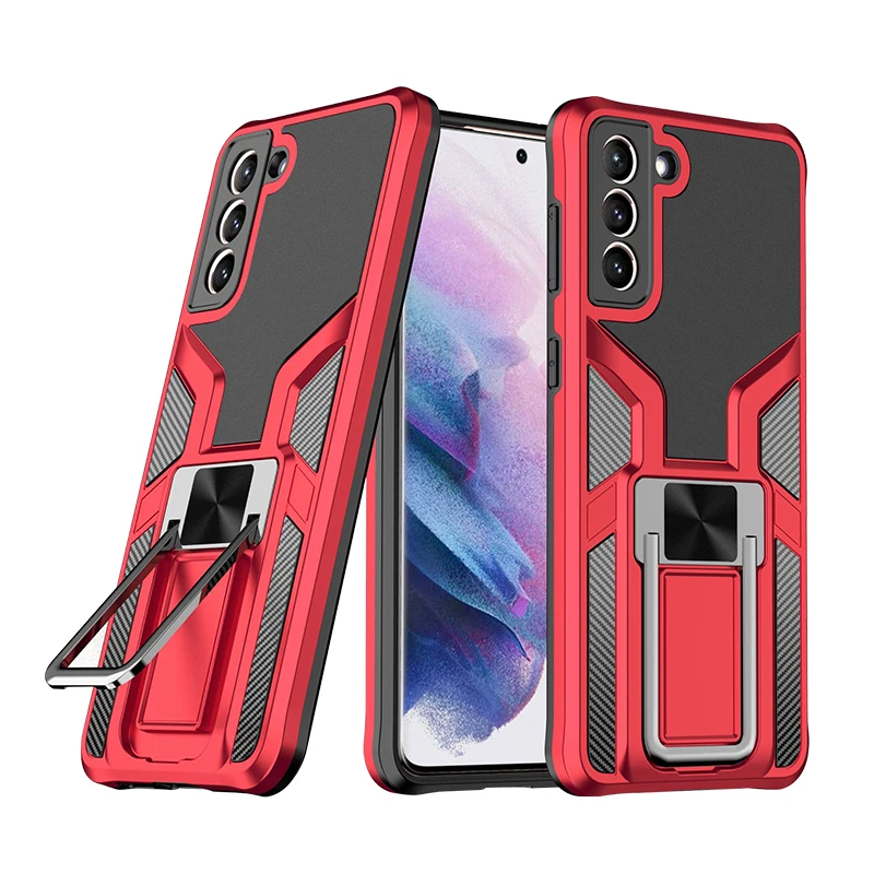 

New Mobile Phone Bags Magnetic Car Mount Holder Kickstand Case Finger Ring Skin Cover Case For Samsung S21 plus ultra, 7 colors