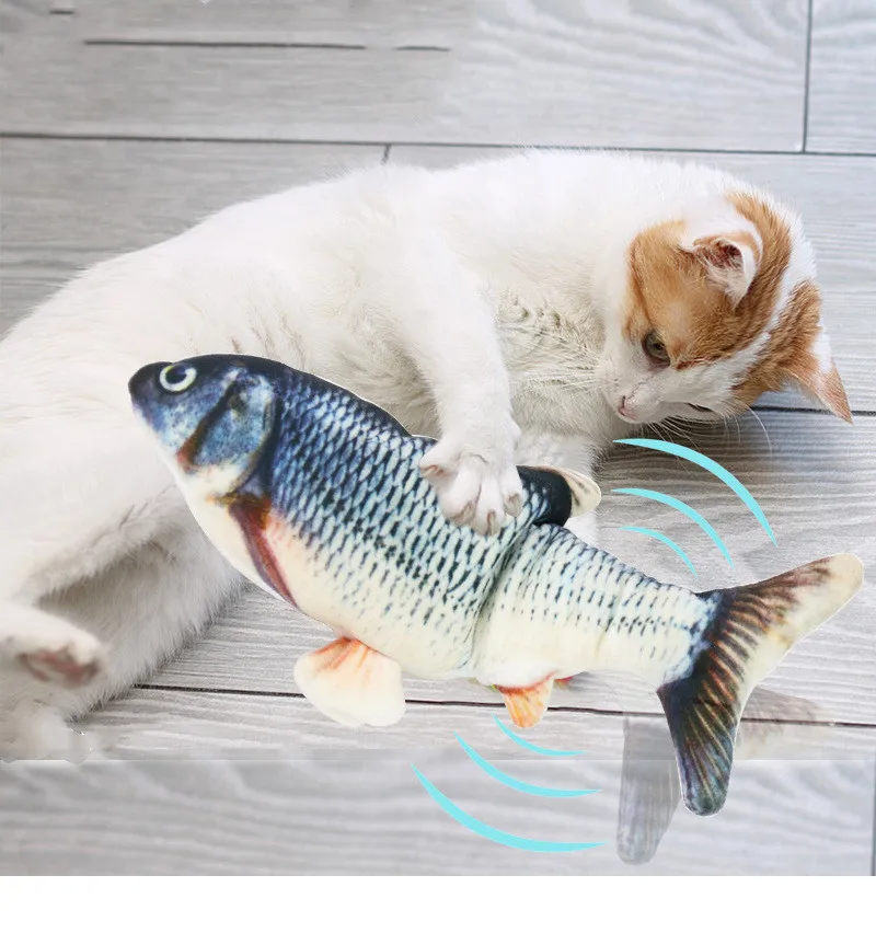 

Amazon Simulation Fish Interactive Floppy Smart Pet Kicker Fish Toy for Cat Best USB Charge Electric Plush, As showed
