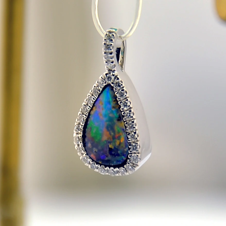 Custom 18K Gold Diamond Set Natural Opal Rings