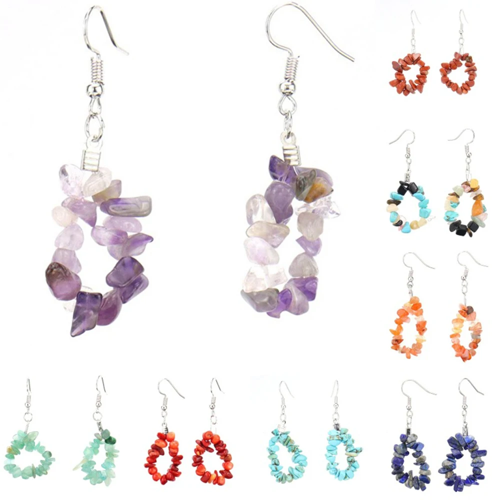 

Fashion gemstone jewelry factory wholesale natural crystal quartz gravel natural stone earrings for women