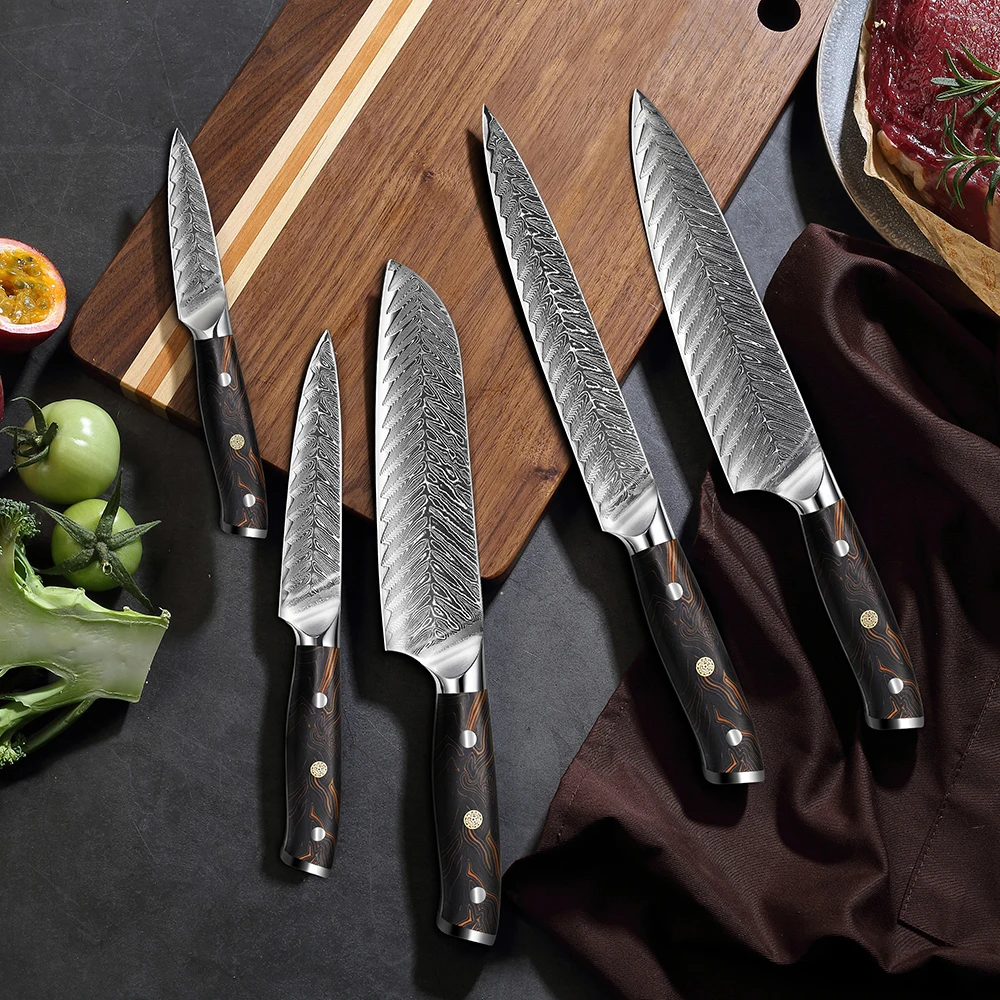 

Amazon Hot Selling 67Layers kitchen Damascus Steel Knife Set With Zebra Wood Handle