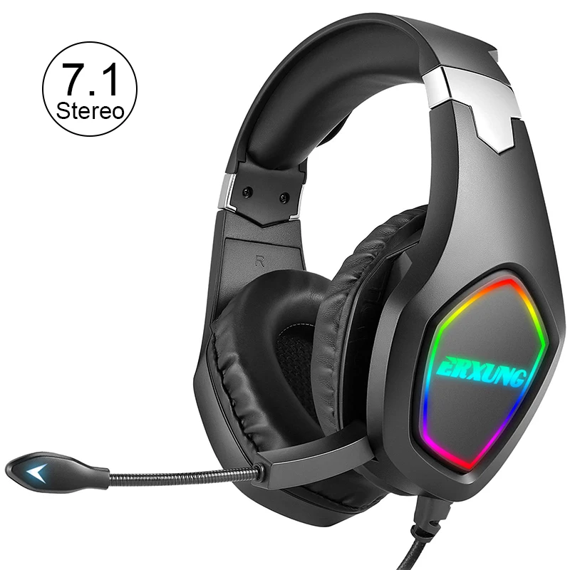 

7.1 Stereo RGB Wired Gaming Headset Computer Headphone Gamer Earphone with Mic for PS4 Headset XBOXONE Laptop Game Controller, Black