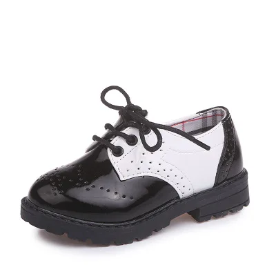 

Hot Selling Fashion Trendy Boys Girls Black School Baby Dress Shoes, White/black