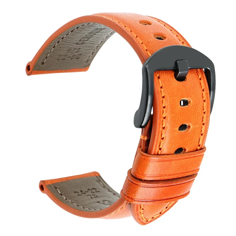 

MAIKES Watch Accessories Genuine Leather Watch Bands Orange 20mm 22mm For Smart Watch Strap