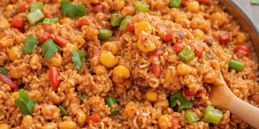 Cooked white rice next to spices