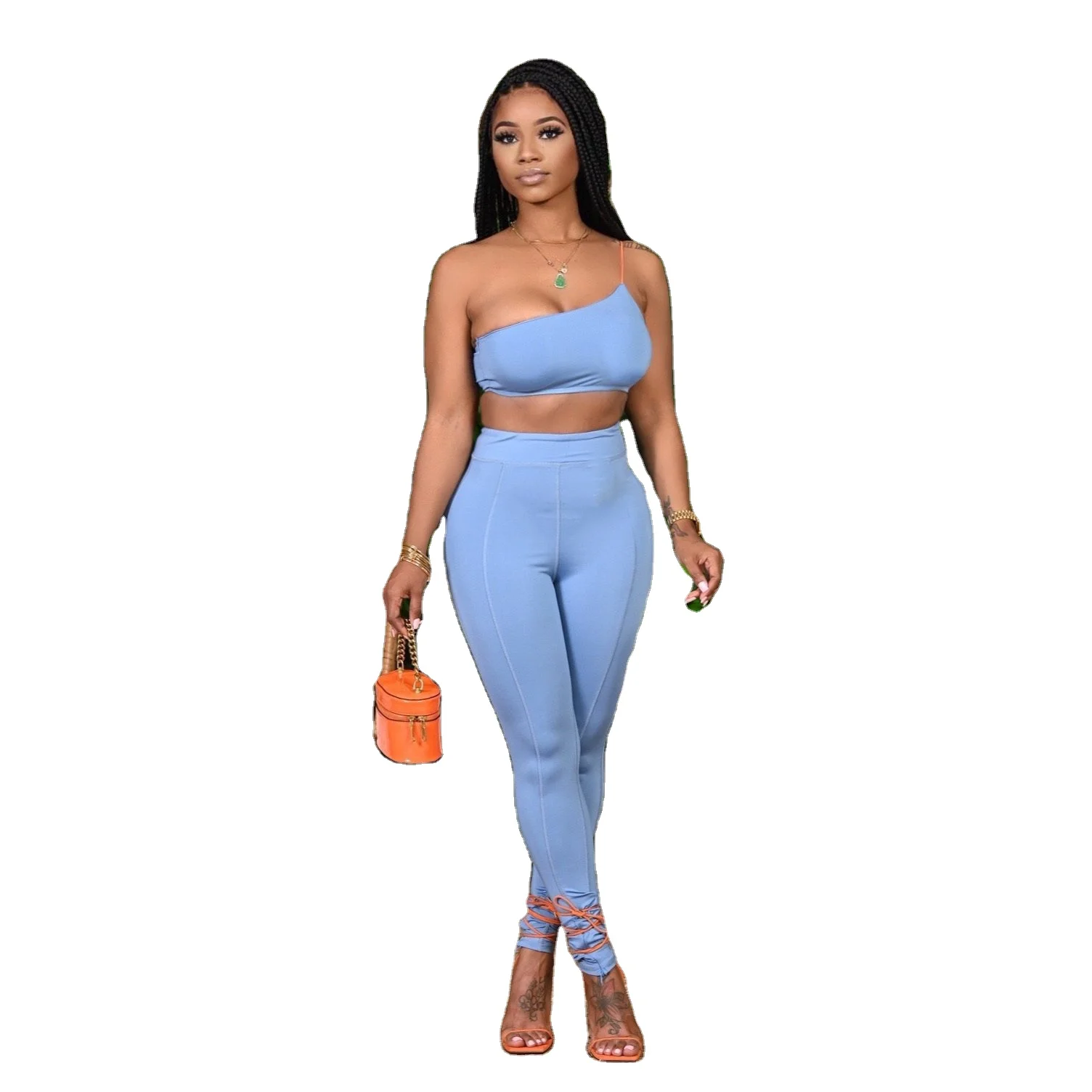 

RsCY1257 two piece sets women sexy clothe sleeveless crop top+pants tight pure color, Shown