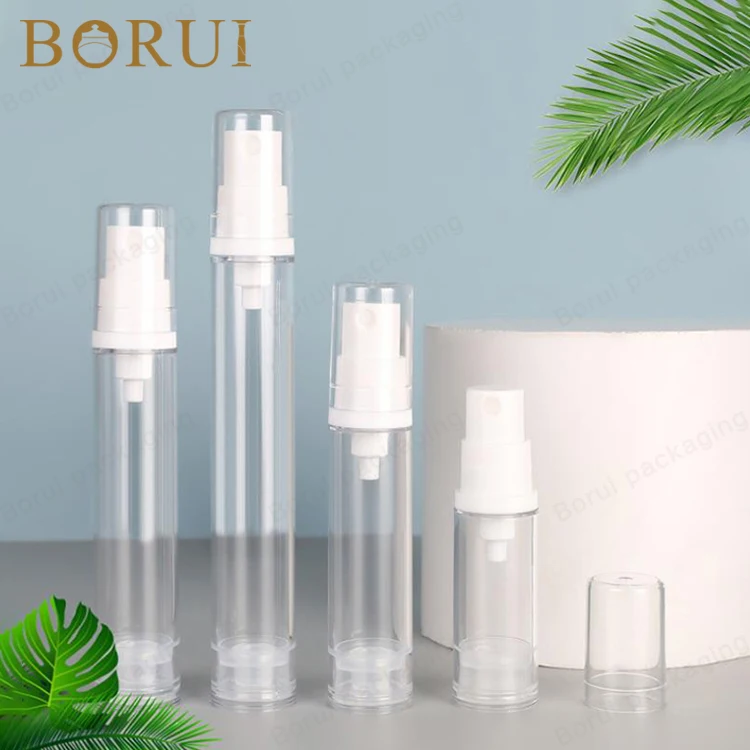 

Low MOQ clear pump airless bottles for travel perfume packaging container refillable 5ml 15ml 30ml 50ml lotion bottle