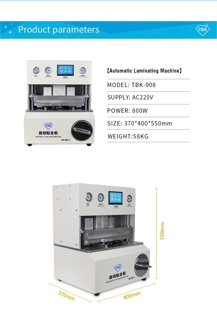2 in 1 TBK 908 LCD Bubble Remover Machine OCA Laminating Machine  for edge and flat screen glass LCD