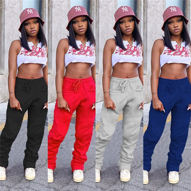 

D96054 winter clothes for women joggers sweatpants thick stacked pants Leg zipper