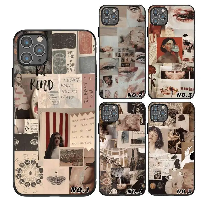 

vintage aesthetic collage black TPU printed phone case for iPhone 6 7 8 11 11Pro 11Pro Max Case