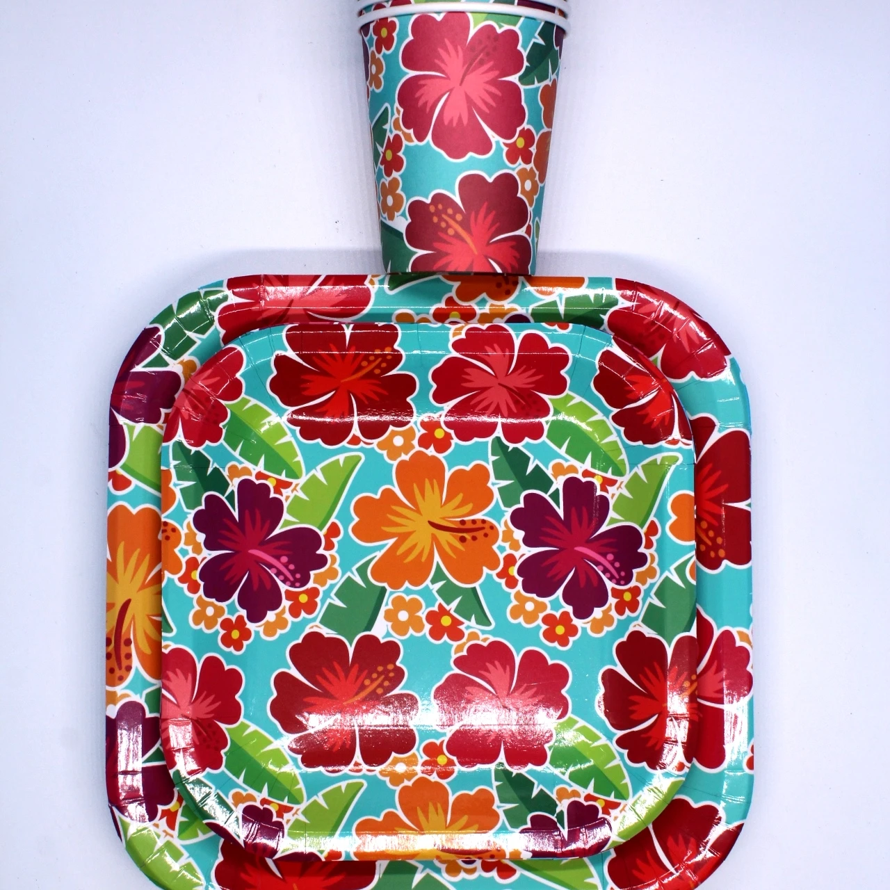 
disposable eco friendly flower pattern paper cup paper tray paper towel set 
