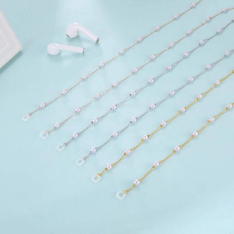 

New Arrivals 2021 Airpods Pro Chain Earphone Accessories Pearl Wireless Earphone Holder Gold Plated Chain, Steel color,gold(accept customized),rose gold