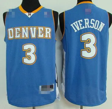 

wholesale nuggets free shipping 3# Allen Iverson #55 Dikembe Mutombo 15# Carmelo Anthony basketball jerseys