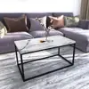 Modern and simple Marble Print Coffee Table Rectangular Cocktail Table with Black Metal Box Frame