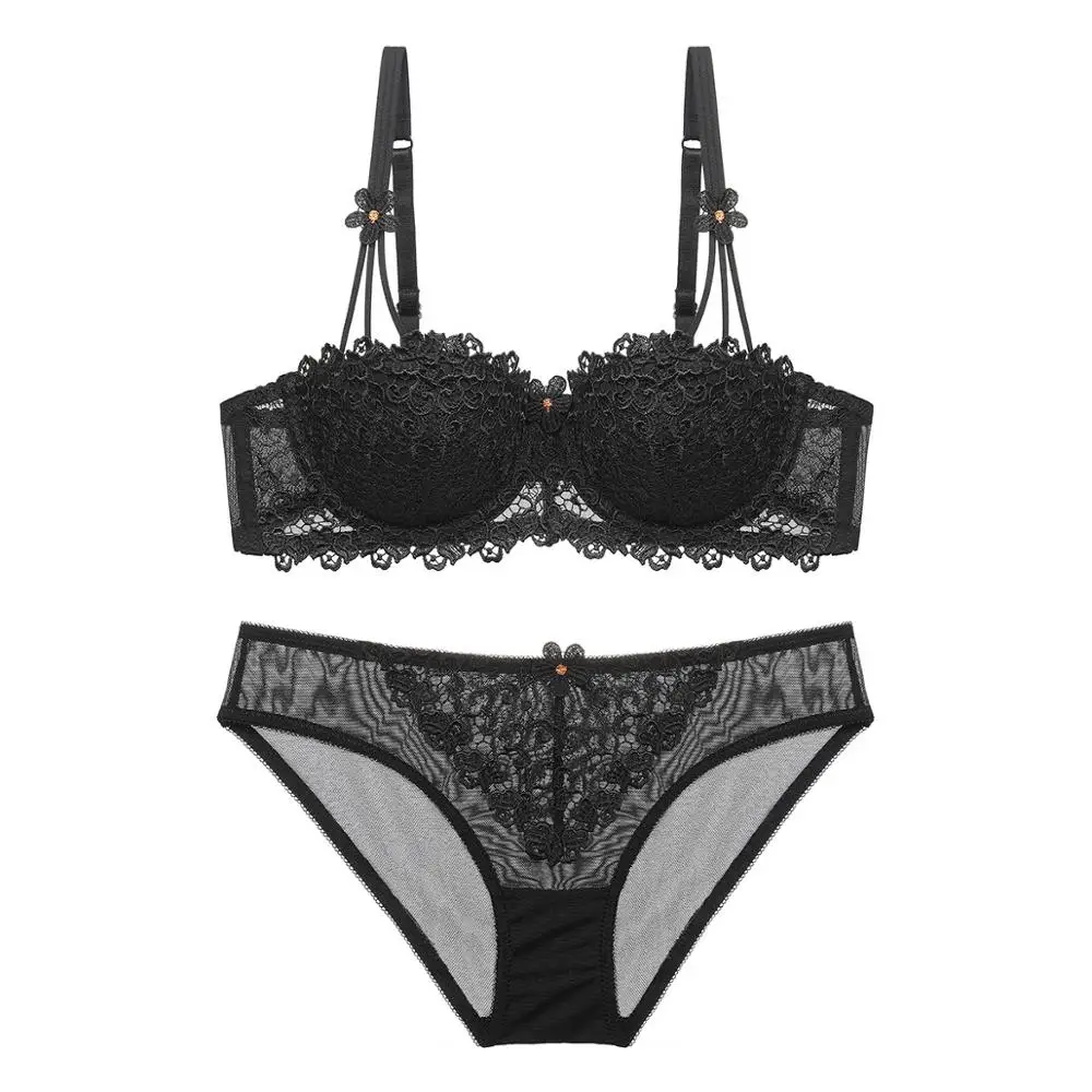 

YD-ALS001 Manufacturers Direct Sell Thin Demi Cup Lace Sexy Embroidery Bra Set Lingerie, Wine