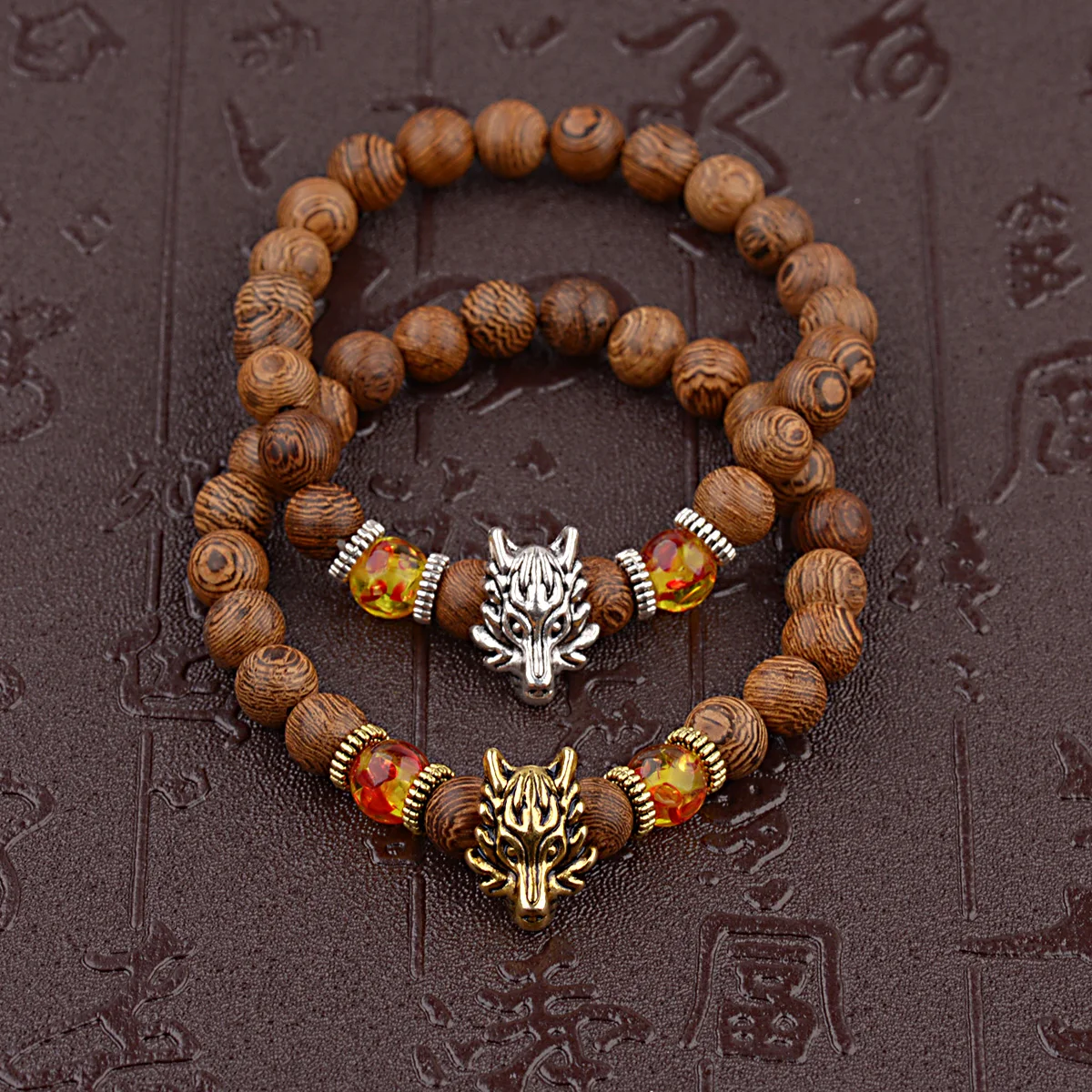 

Natural Stone Beads Yoga Valconic Healing Energy Lava Stone Wood Bracelet Dragon Head, As picture