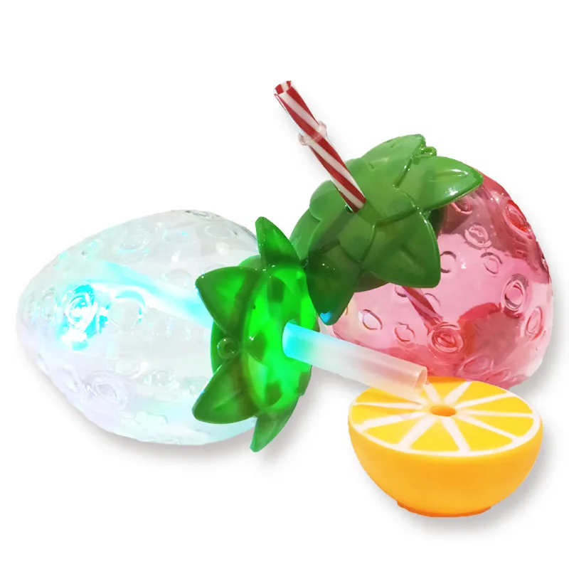 

Colourful Design Strawberry Juice Plastic Cup Led Cups With Straw Party Yard Cups, Red green blue