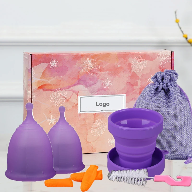 

Creease Menstrual Cup Sets/kits Includes Foldable Sterilizing Cup and Clean Brush and Fingerstall and Two Reusable Period Cups, Transparent, pink, purple, blue