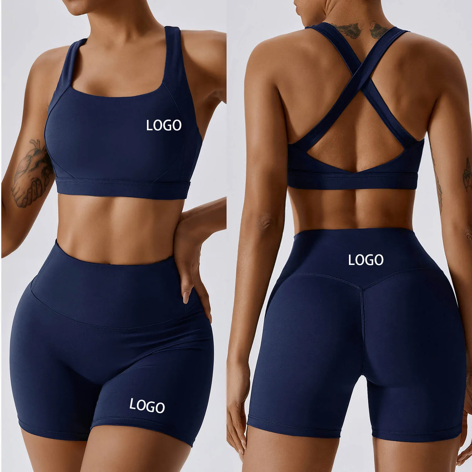 

Wholesale Custom Butt Lifting Workout Nylon Athletic Matching Sexy Nylon Gym Fitness Summer Yoga Biker Women Shorts Sets