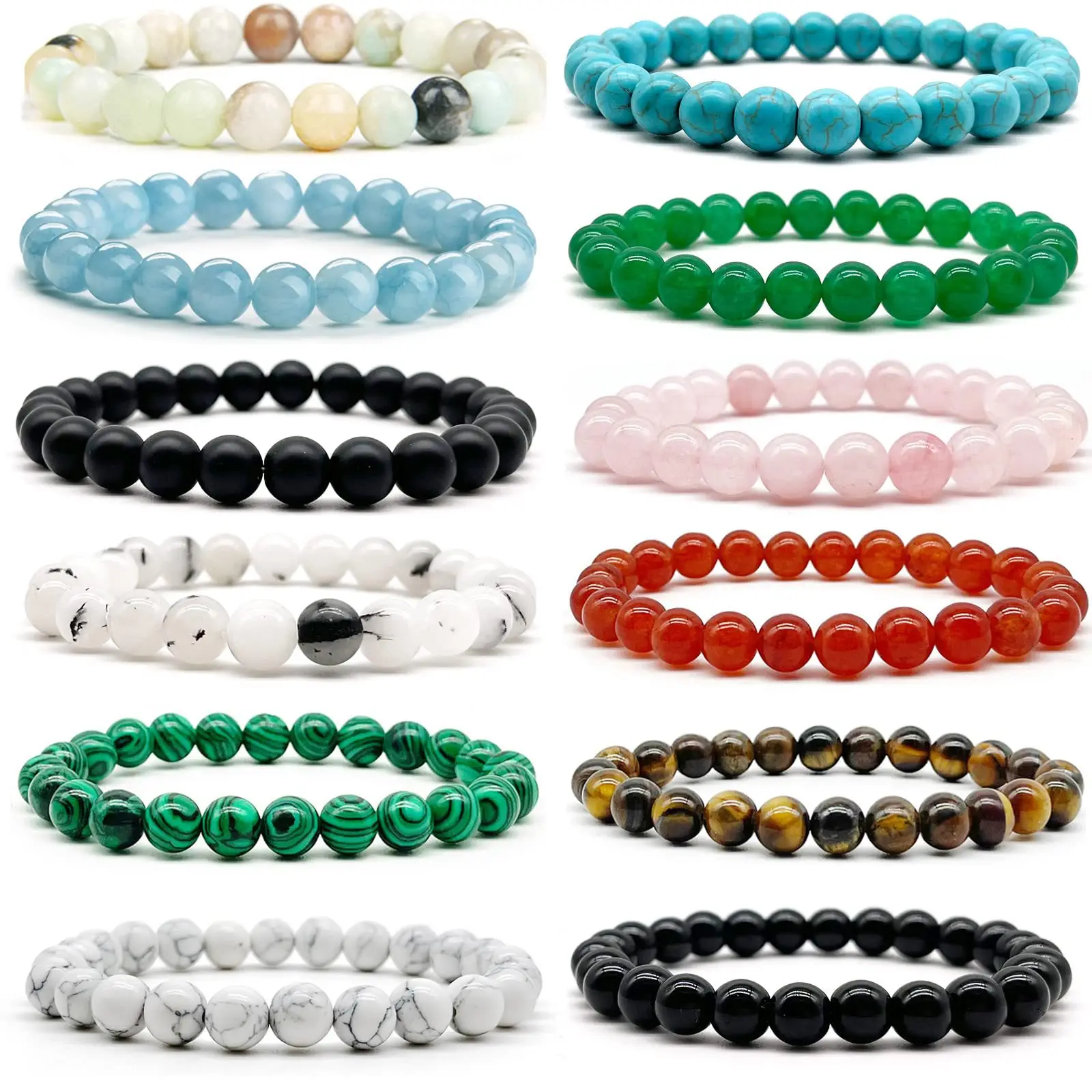 Natural Gemstone Bracelet Elastic Gemstone Stone 8mm Crystal Quartz Stone Bead Bracelet