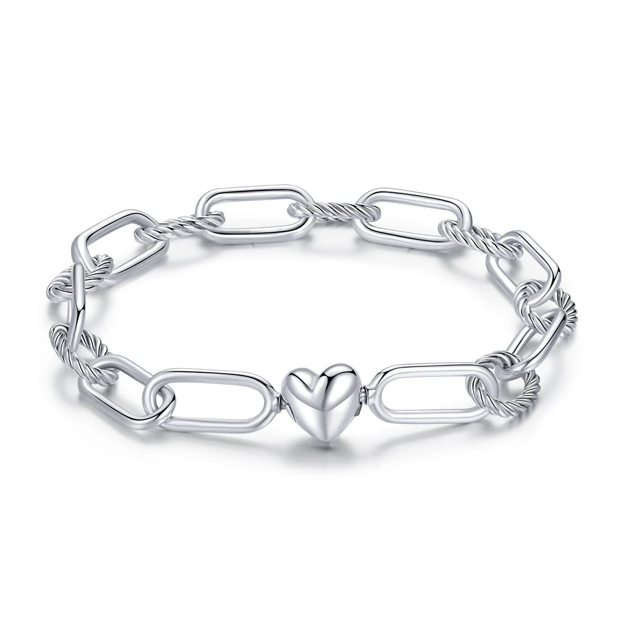 

SCB202 New design paper clips style heart bead 925 silver bracelets