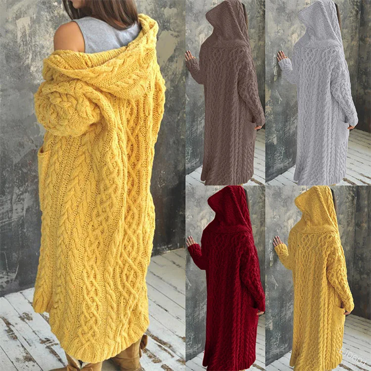 

5 XL Autumn Women's Long Sleeve Top Open Front Knitted Loose Oversized Sweater Cardigan Outwear Jacket Coat With Pockets, Customized color