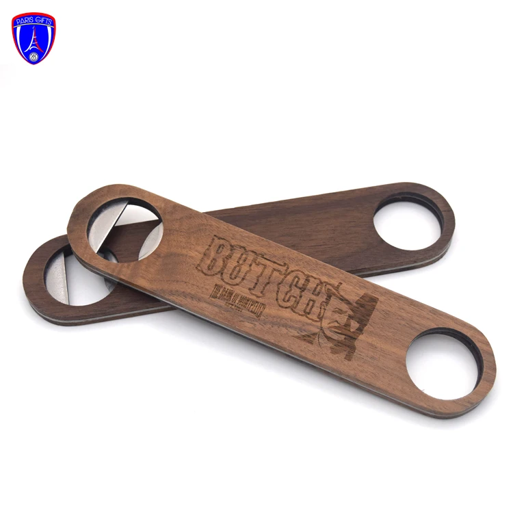 

Promotional Wood Bottle Opener with stainless steel in the middle of the the wooden