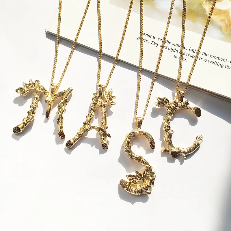 

gold tree Mori large letter sweater chain bamboo leaves plant series necklace European American personality jewelry necklace, Picture