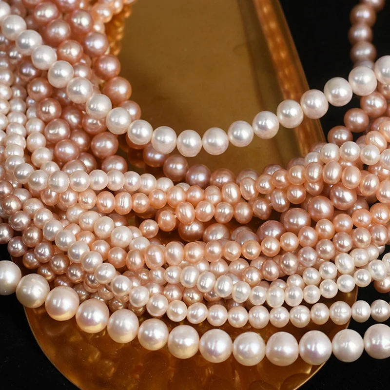 

White Pink Purple 8-9mm Freshwater Round Pearls Strand Wholesale 3a Natural Pearls Strand for Jewelry Necklace