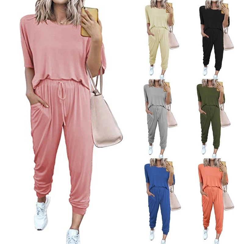 

Wholesale Sleepwear Women Plus Size Pajama 3xl Home Loose Solid Color Short Sleeve Casual Suit Women's Sleepwear Two Piece Set, Picture
