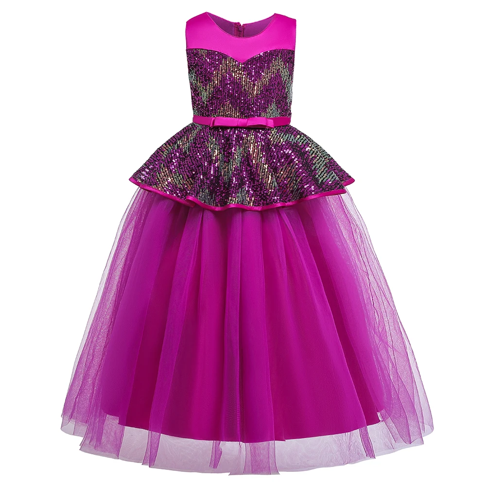 

kids Clothes Sequins Wave Wedding Dresses Western Baby Girls Evening Long Party Dress LP-239