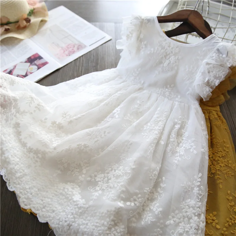 

Girls lace dress princess dress children bow embroidered flying sleeves