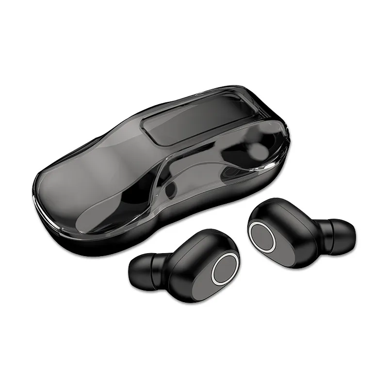 

New 2021 B02 Wireless Earphones Blutooth Touch Control 9D Stereo Waterproof Earbuds Sports Car Shape Charging Box Headphones, Black