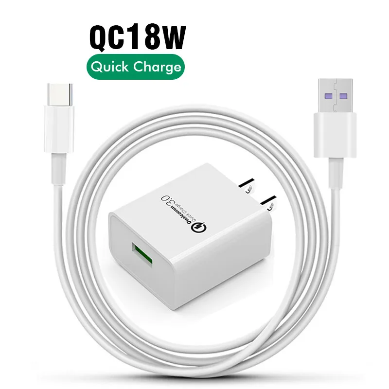 

American European standard 18w 3amp Qc 3.0 Usb Wall Travel Charger Adapter Fast Mobile Phone Charger, White / black