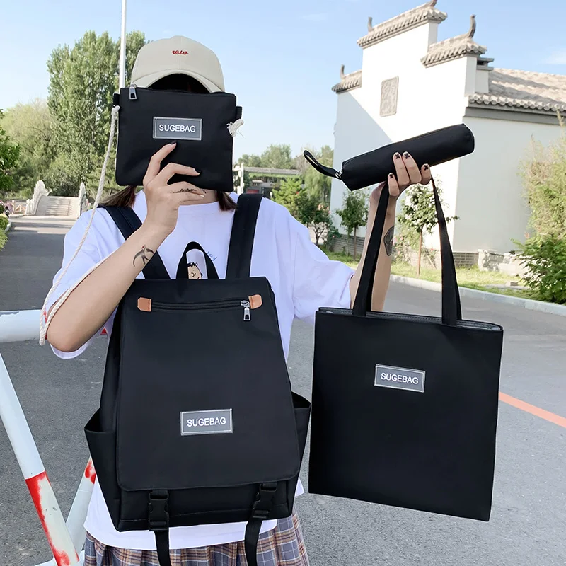 

Hot sale gril women school bag pencil pocket purse handbag leisure backpack set 4 pieces