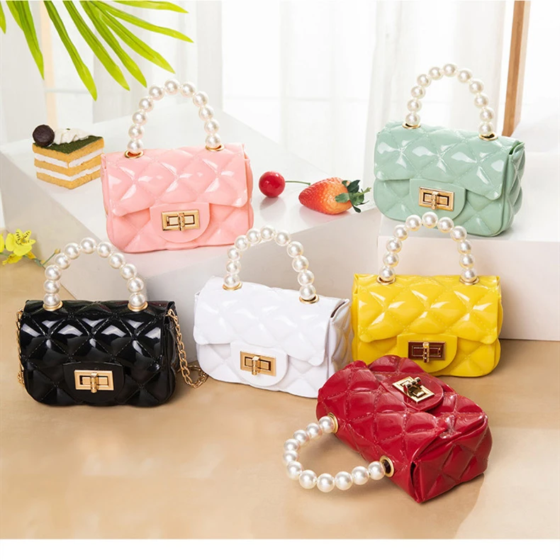 

Mini Candy Jelly sling crossbody Shoulder Bag with Pearl handle,Fashion Luxury Chain Purses and Handbag Jelly Bag for kids women, 6 colors