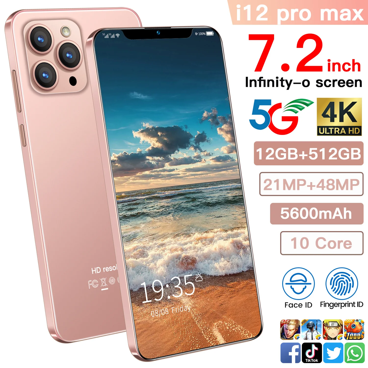 

I12 Pro Max 6.7-inch High-definition Face Recognition Original Smartphone 12+512GB Long Standby Time Android Mobile Phone